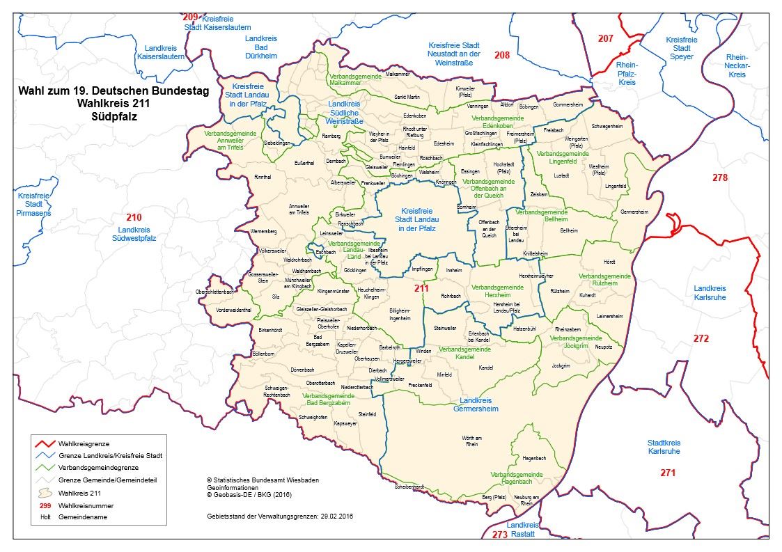 Wahlkreis 211 - Südpfalz - bei der Bundestagswahl 2017 - das BlogMagazin