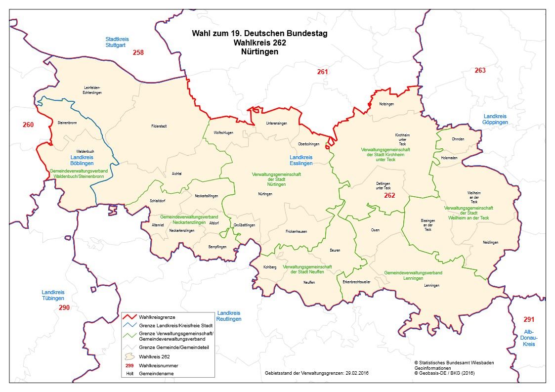 Wahlkreis 262 Nürtingen bei der Bundestagswahl 2017 das BlogMagazin