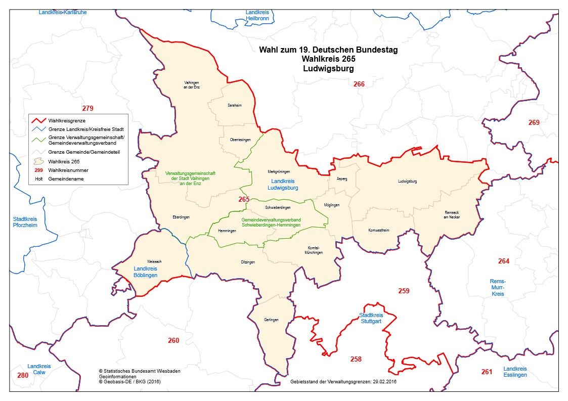 Wahlkreis 265 - Ludwigsburg - bei der Bundestagswahl 2017 ...