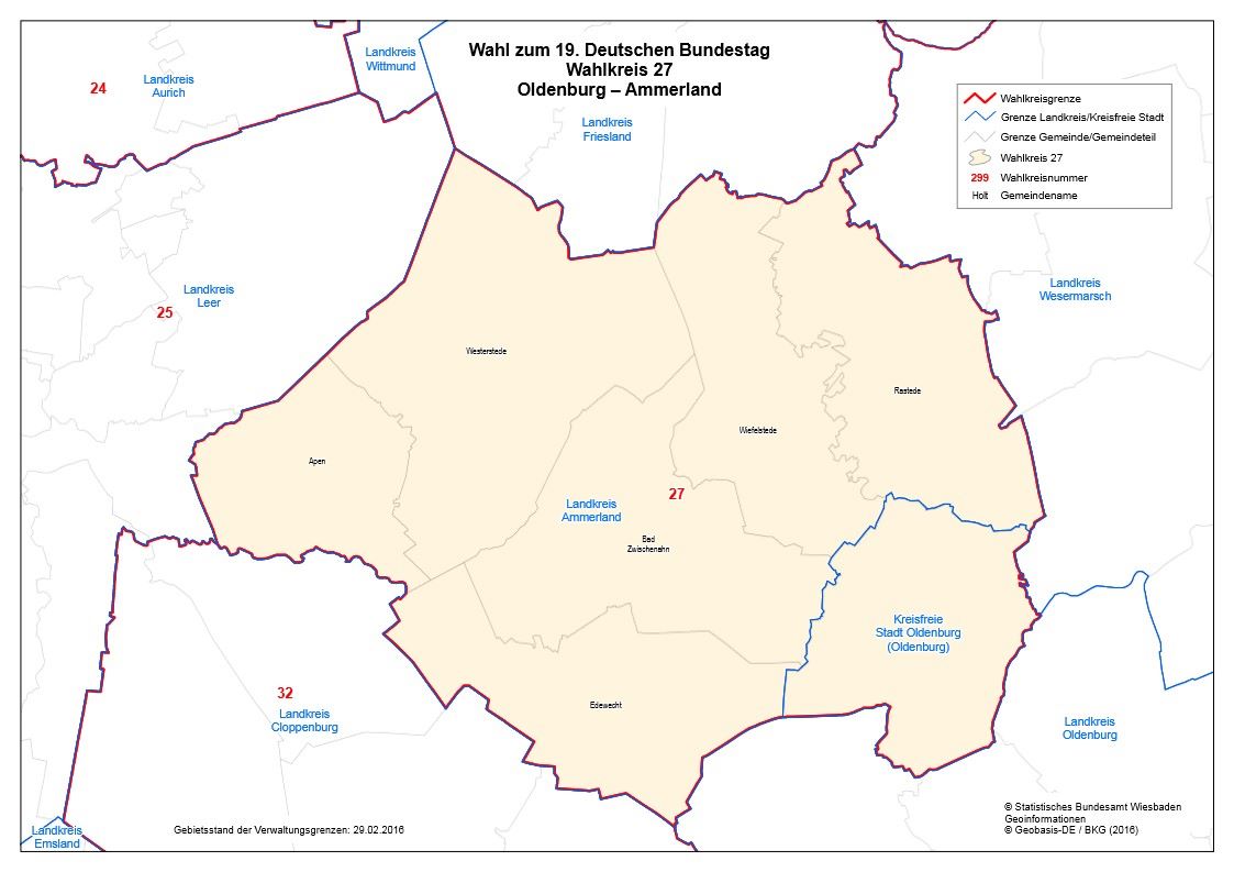 Wahlkreis 27 Oldenburg Ammerland bei der Bundestagswahl 2017
