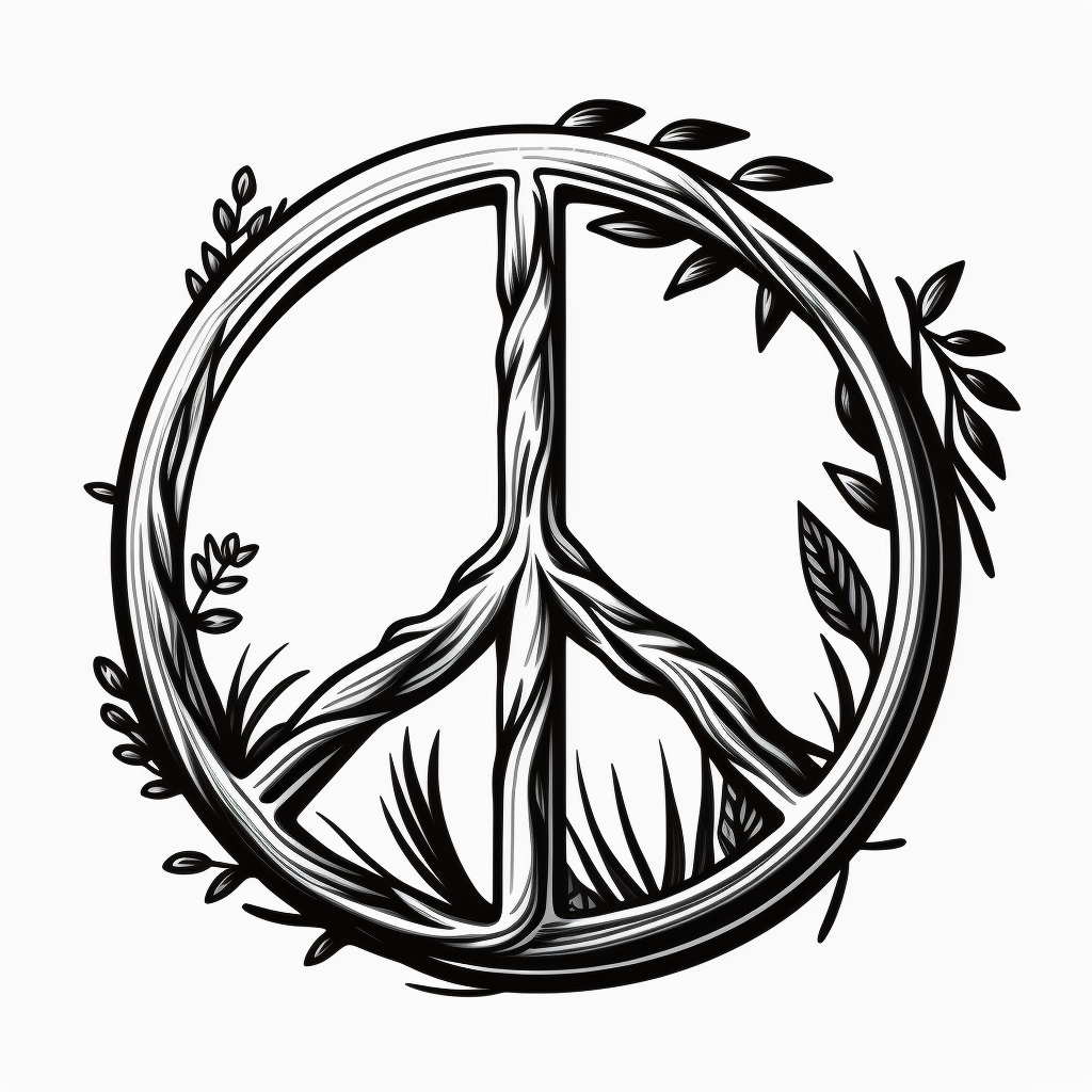 Malvorlage Peace Zeichen mit Naturelementen