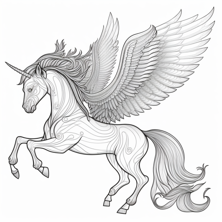 Ausmalbild: Einhorn Pegasus