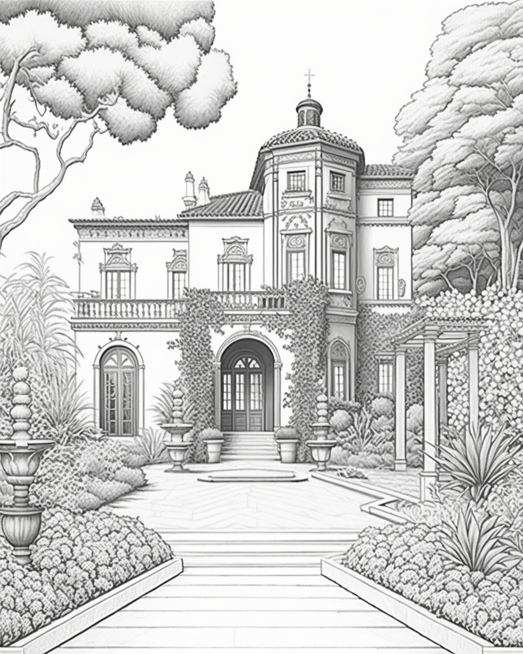 Ausmalbild: Spanische Villa - das BlogMagazin