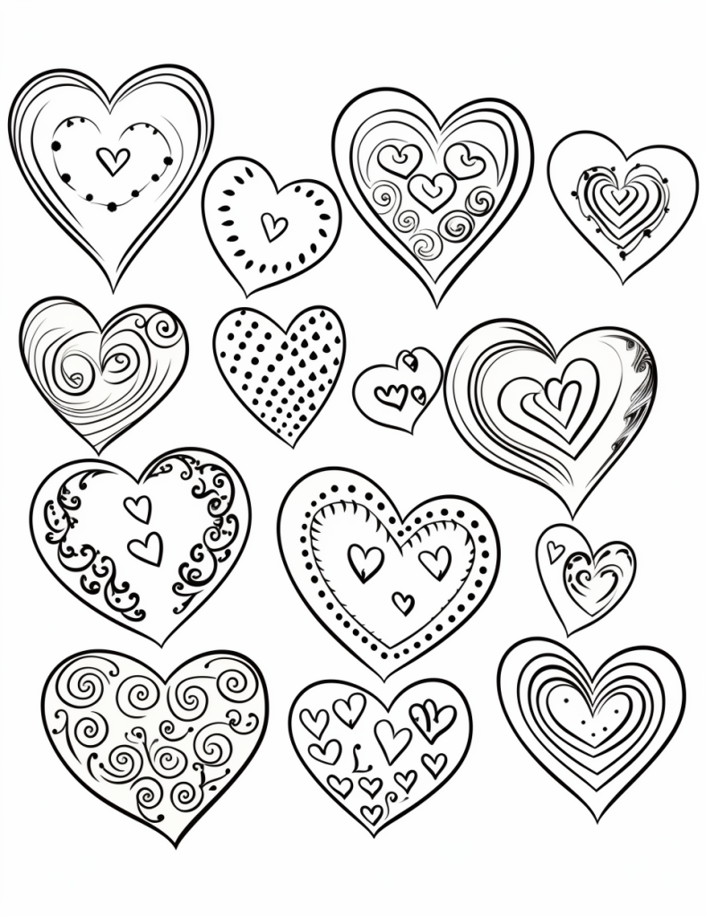  Ausmalbild: Verschiedene Herzen 