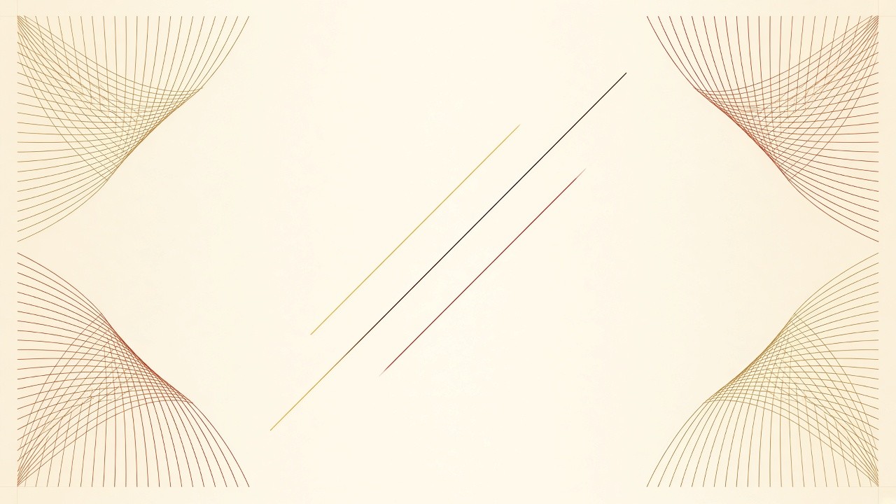 Abstrakte geometrische Illustration: in den vier Ecken eines cremefarbenen Feldes spannen sich feine gerade Linien in Sand, Ocker, Terrakotta und Braun zu gekrümmten, spiegelsymmetrischen Fächern; in der leeren Mitte verlaufen drei dünne diagonale Linien in Gold, Schwarz und Dunkelrot.