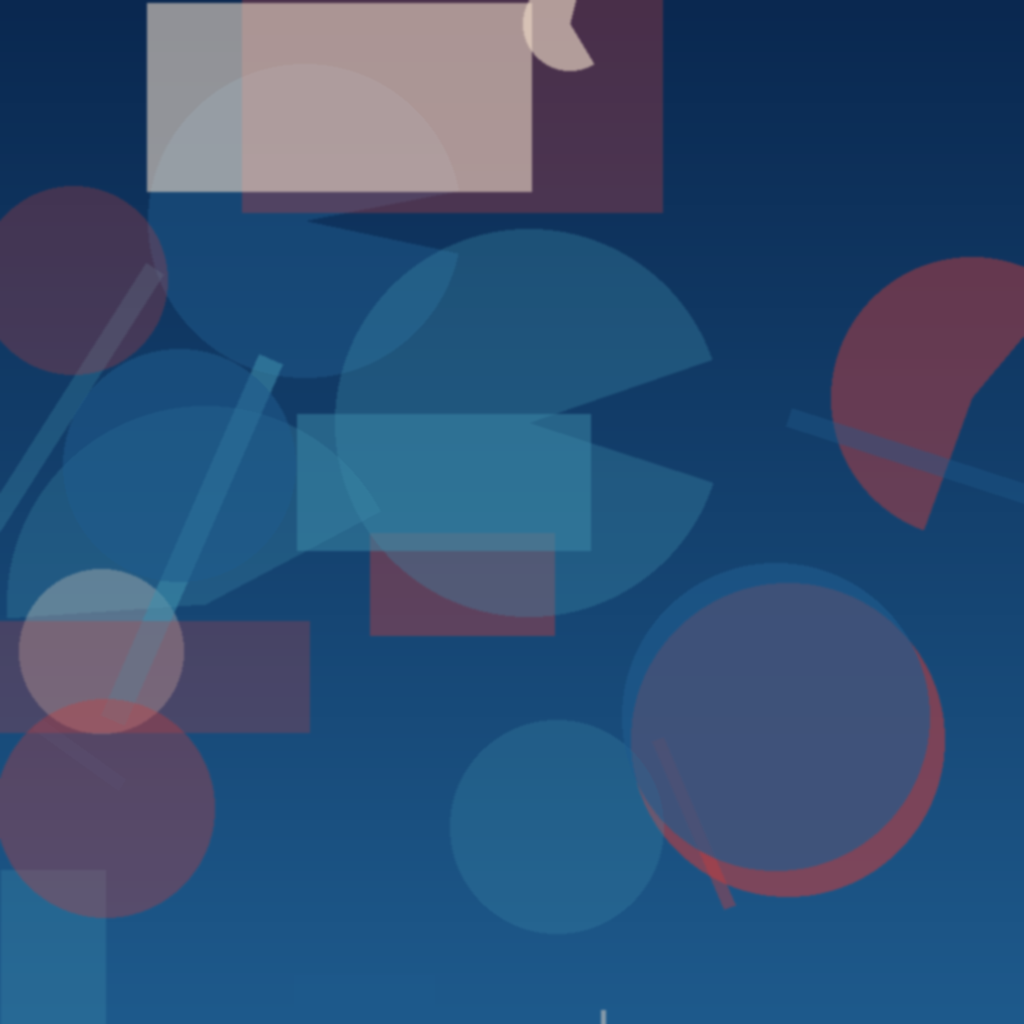 Abstrakte Illustration in Blau-, Rot- und Cremetönen mit Kreisen, Flächen und Linien