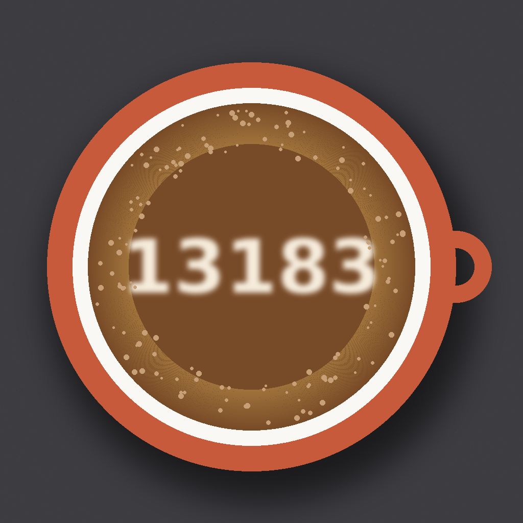 Bild zur Zahl 13183: Kaffeetasse von oben auf dem Tisch, die Zahl als Latte Art in hellen Milchschaum gegossen, in Kaffeebraun, Milchweiß und Terrakotta. Darauf steht die Zahl 13183.
